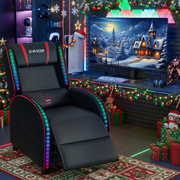 Homall RGB LED Lights Gaming Massage Recliner Chair Racing Style Single Living Room Sofa Ergonomic Home Theater Seating with Massage Lumbar Support, Red