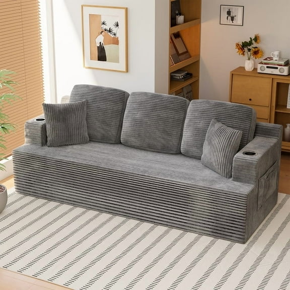 Homall Cloud Boneless Modern Couch Fluffy Group Sofas & Couches With two Cup Holder for Family,Gray