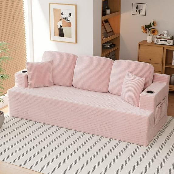 Homall Cloud Boneless Modern Couch Fluffy Group Sofas & Couches With two Cup Holder for Family,Pink