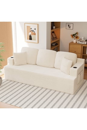 Cloud Boneless Modern Couch Fluffy Group Sofas & Couches With two Cup Holder for Family,White