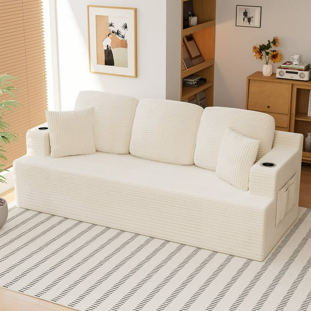 Homall Cloud Boneless Modern Couch Fluffy Group Sofas & Couches With two Cup Holder for Family,White