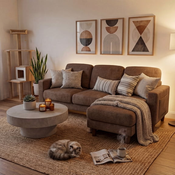 Homall Cloud Modular Sectional Sofa 3 Seat L-Shaped Cloud Oversized Sofa Couch for Living Room, Apartment and Small Space,Brown