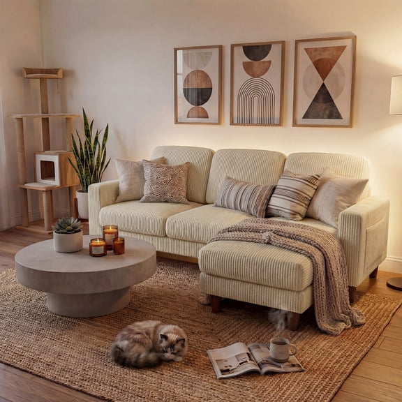 Homall Cloud Modular Sectional Sofa 3 Seat L-Shaped Cloud Oversized Sofa Couch for Living Room, Apartment and Small Space,Corduroy Beige