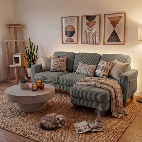 Homall Cloud Modular Sectional Sofa 3 Seat L-Shaped Cloud Oversized Sofa Couch for Living Room, Apartment and Small Space,Corduroy Gray