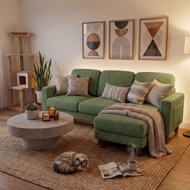 Homall Cloud Modular Sectional Sofa 3 Seat L-Shaped Cloud Oversized Sofa Couch for Living Room, Apartment and Small Space,Corduroy Green