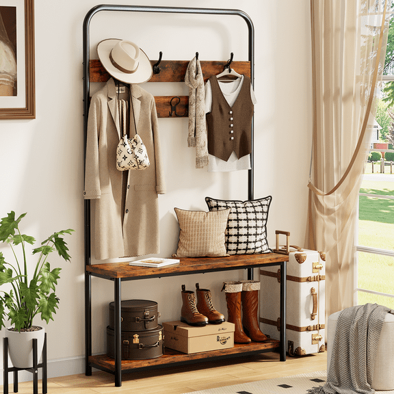 Homall Coat Rack Stand with 7 Hooks, 3-in-1 Hall Tree with Shoe Rack & Storage Bench, Heavy-Duty Entryway Organizer for Entryway Hallway Bedroom, Durable Metal Coat Hanger for Home Office Use