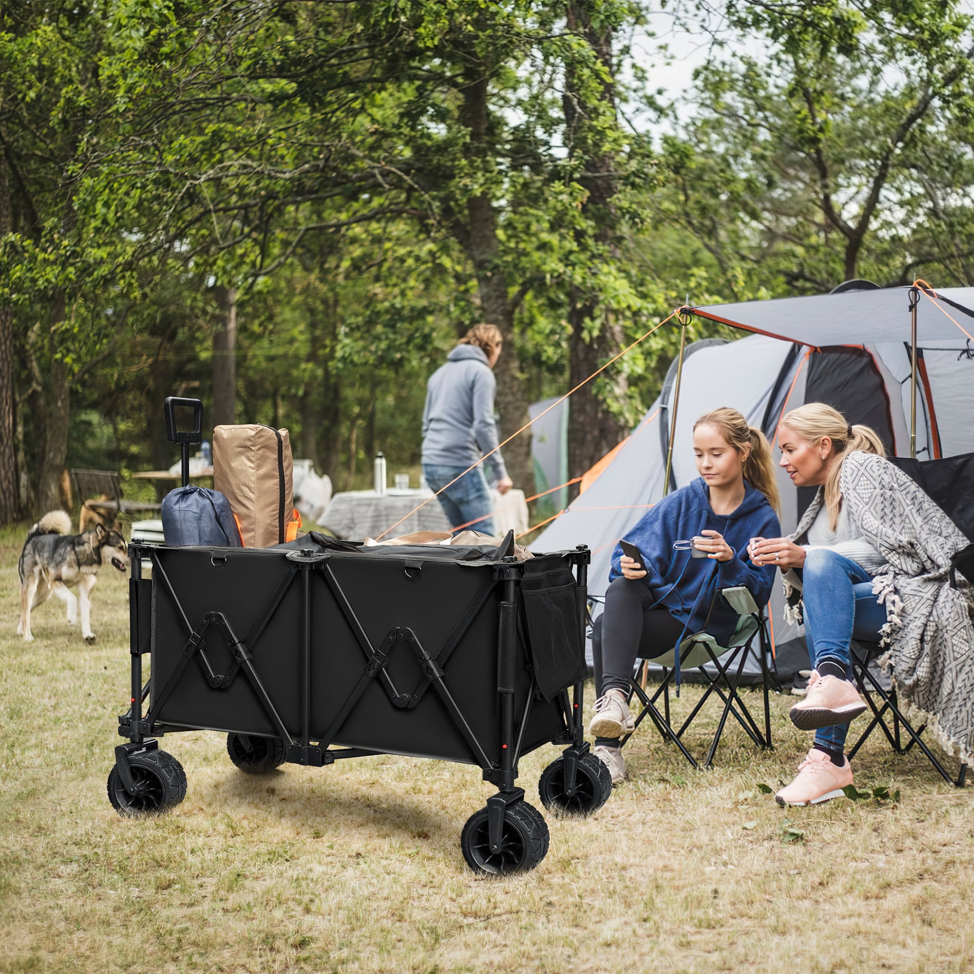 Collapsible Wagon Folding Wagon Garden Cart with Large Capacity, Portable  Utility Wagon Cart Heavy Duty for Beach Camping Shopping Garden,Black