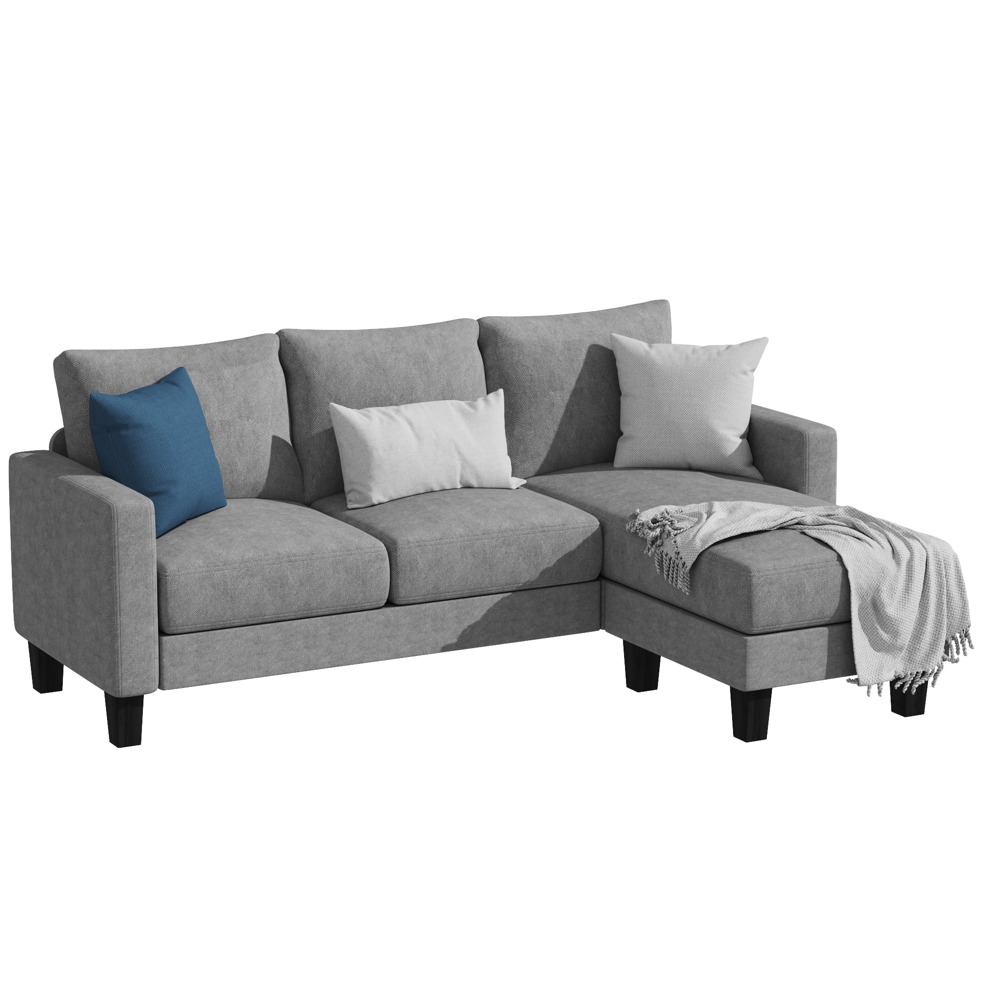Gray L-Shaped Sectional Sofa with Removable Cushions