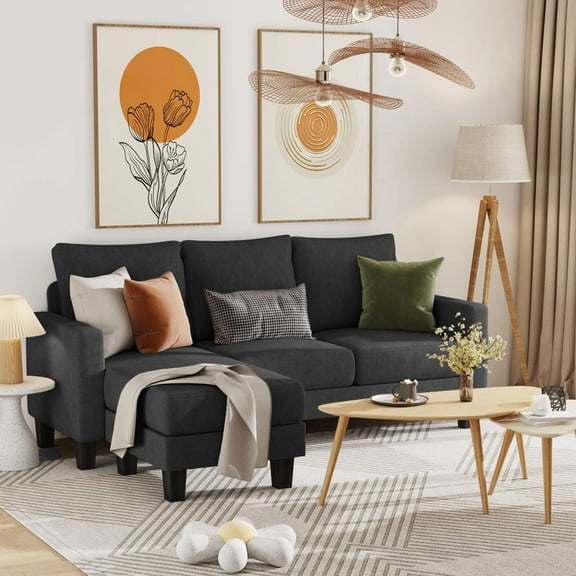 Homall Convertible Sectional Sofa Couch, Modern Linen Fabric L-Shaped Couch 3-Seat Sofa Sectional with Reversible Chaise for Small Living Room, Apartment and Small Space, Dark Gray