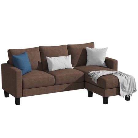 Homall Convertible Sectional Sofa Couch, Modern Linen Fabric L-Shaped Couch 3-Seat Sofa Sectional with Reversible Chaise for Small Living Room, Apartment and Small Space, Brown