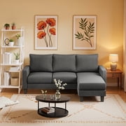 Homall Convertible Sectional Sofa Couch, Modern Linen Fabric L-Shaped Couch 3-Seat Sofa Sectional with Reversible Chaise for Small Living Room, Apartment and Small Space, New Dark Gray