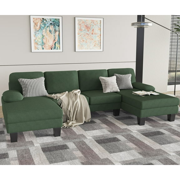 Homall Corduroy Modern U-shaped Oversized Sectional Sofa, Green