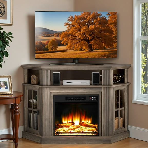 Homall Corner Fireplace TV Stand Modern Farmhouse TV Stand with Electric Fireplace for TVs up to 50",Brown