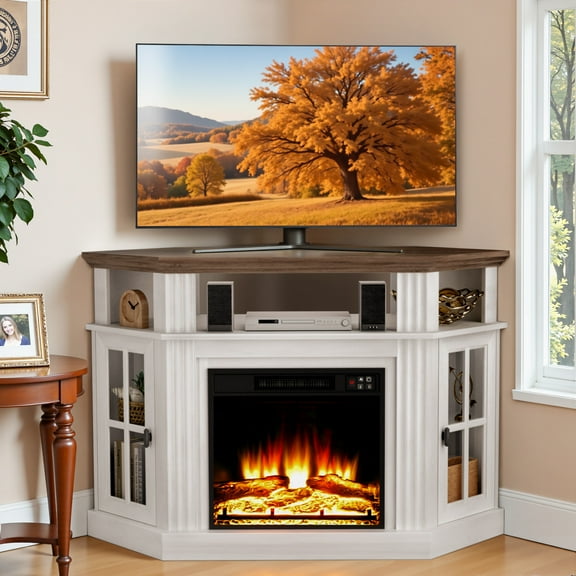 Homall Corner Fireplace TV Stand Modern Farmhouse TV Stand with Electric Fireplace for TVs up to 50",White