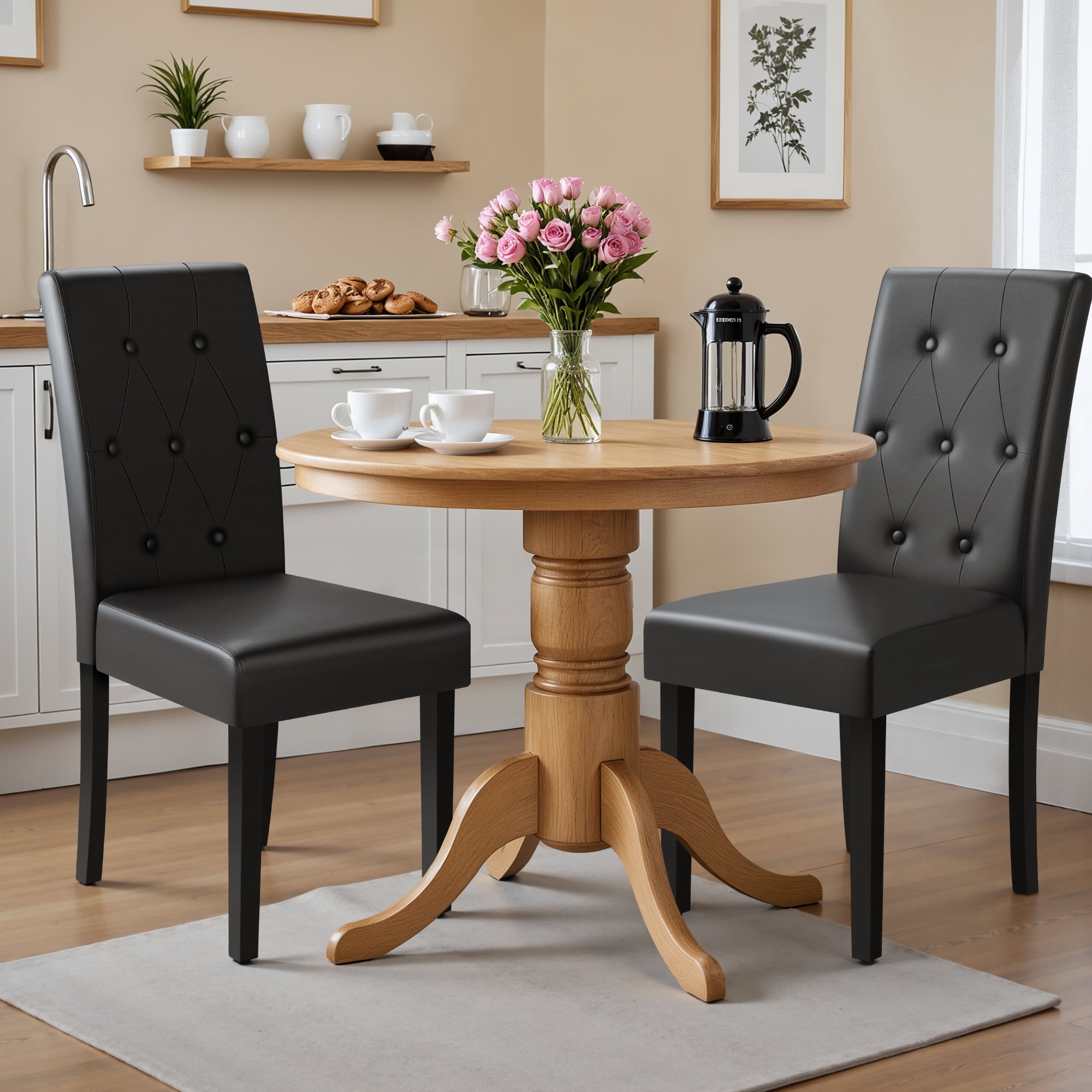 Homall Dining Chairs Set of 2,Urban Style PU Leather Dining Chairs,Kitchen,Dining Room Wooden Chairs, Black