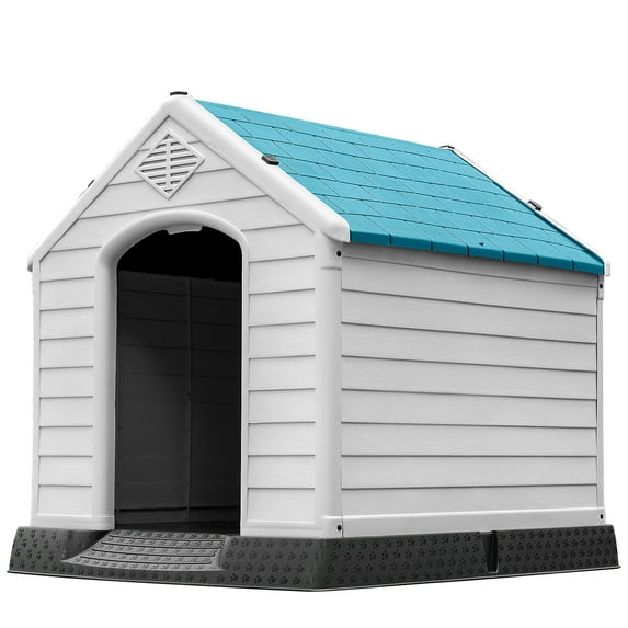 Homall Dog Kennel Plastic Dog House Indoor Outdoor for Large Dogs, 30 inch All Weather Doghouse Puppy Shelter with Air Vents, Elevated Floor Ventilate, Blue