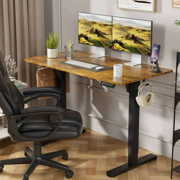 Homall Electric Standing Desk, 45”x24” Height Adjustable Desk with Memory Preset and Phone Stand,Brown