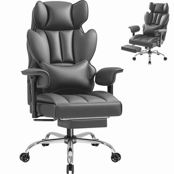 Homall Ergonomic Executive Office Desk Chair 500 lbs Capacity High Back with Footrest Lumbar Support Reclining Adjustable Height & Swivel Wheels,Gray