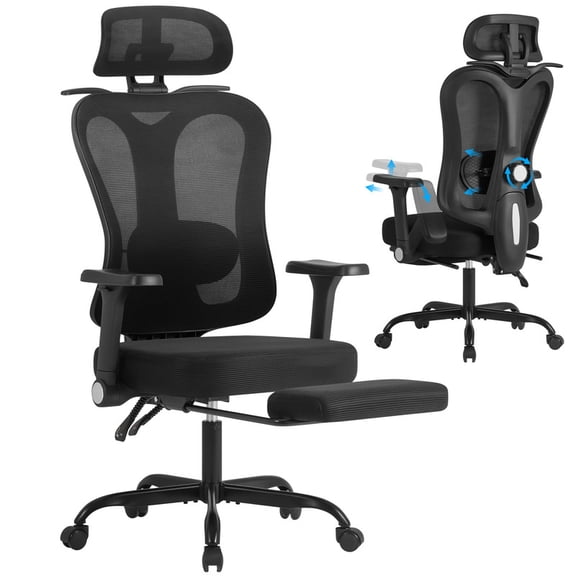 Homall Ergonomic Office Chair with Footrest, High Back Mesh Computer Desk Chair with Adjustable Headrest, Armrest & Back Support, Black
