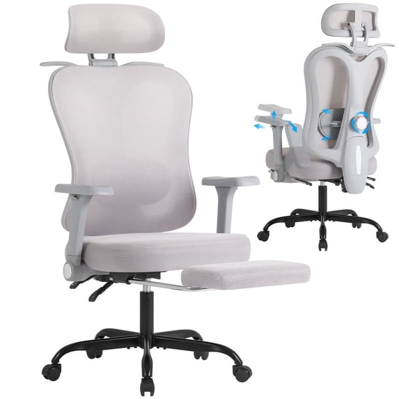 Homall Ergonomic Office Chair with Footrest, High Back Mesh Computer Desk Chair with Adjustable Headrest, Armrest & Back Support, Gray