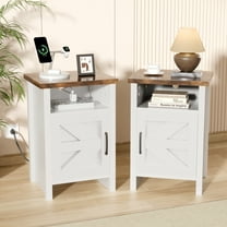 Homall Farmhouse Nightstand Set of 2 with Shelf and Barn Door Wood Modern Beside Tables for Bedroom Living Room, White