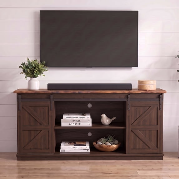 Homall 58'' TV Stand for TVs up to 65'', Storage Cabinet with Sliding Barn Door, Entertainment Center,Espresso