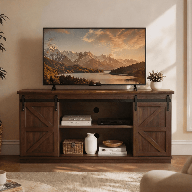 Homall 58'' TV Stand for TVs up to 65'', Storage Cabinet with Sliding Barn Door, Entertainment Center,Espresso