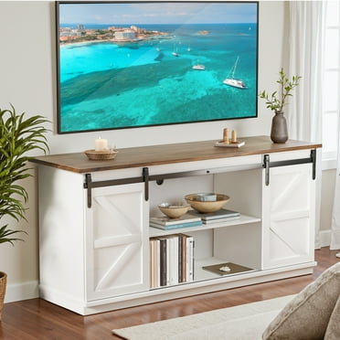 Homall TV Stand for 65 inch, Entertainment Center Featuring a Storage Cabinet and Sliding Barn Door, Designed for Living Room and Bedroom Settings, Medieval Modern Style Media Control Table,white