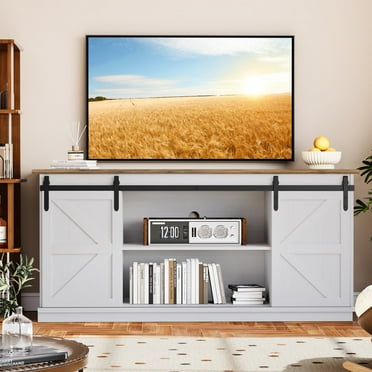 Homall TV Stand for 65 Inch TV, Storage Cabinet with Sliding Barn Door, Entertainment Center, White