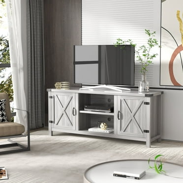 Homall Farmhouse TV Stand for 65 Inch TVs, Gray Wash Wood Entertainment Center with Storage Cabinet & Cable Management