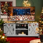 Homall Farmhouse TV Stand for 65 Inch TVs, Gray Wash Wood Entertainment Center with Storage Cabinet & Cable Management
