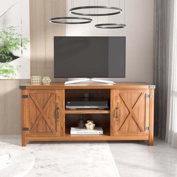 Homall Farmhouse TV Stand for 65 Inch TVs, Rustic Brown Wood Entertainment Center with Storage Cabinet & Cable Management