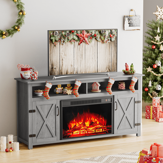 "Homall 65inch Rustic TV Stand with 26"" Electric Fireplace, Farmhouse