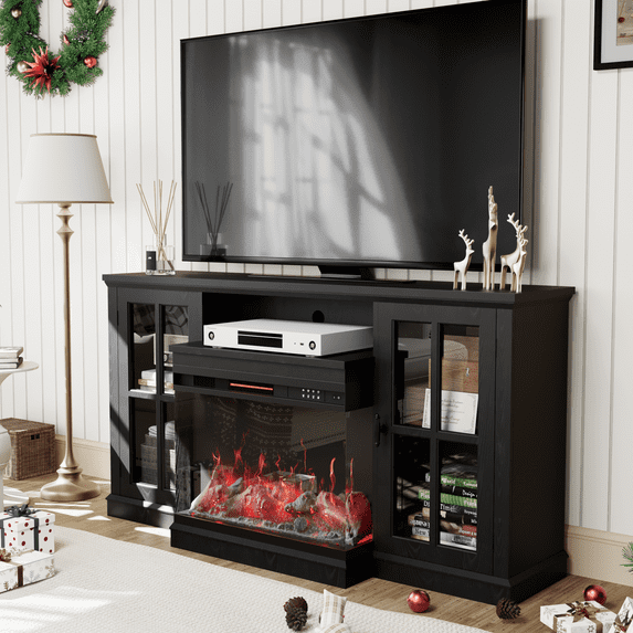 Homall Fireplace TV Stand for TVs up to 65" 3-Sided Glass Modern Media Entertainment Center with Cabniet Storage Adjustable Flame Color Fireplace,Black