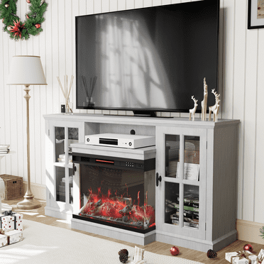 Homall Fireplace TV Stand for TVs up to 65" 3-Sided Glass Modern Media Entertainment Center with Cabniet Storage Adjustable Flame Color Fireplace,Gray