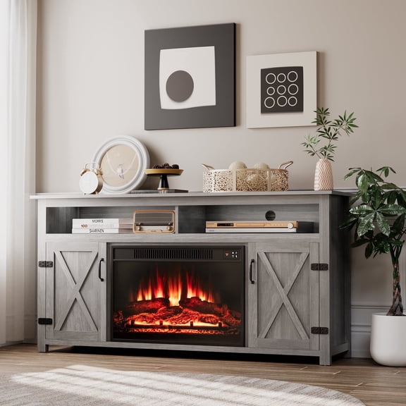 Homall Fireplace TV Stand in Wood Gray - Adjustable Shelves & Large Storage Entertainment Center