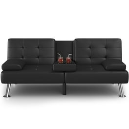 Black Faux Leather Click Clack Adjustable Futon Sleeper Sofa Walmart