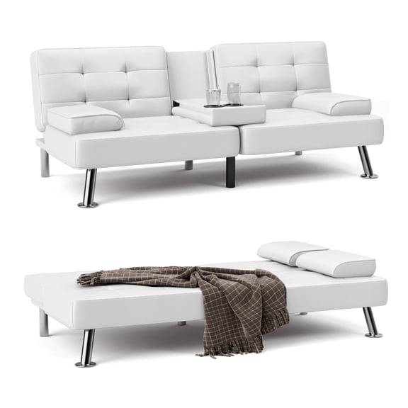 Homall Futon Sofa Bed Faux Leather Couch Modern Convertible Folding Recliner with 2 Cup Holders