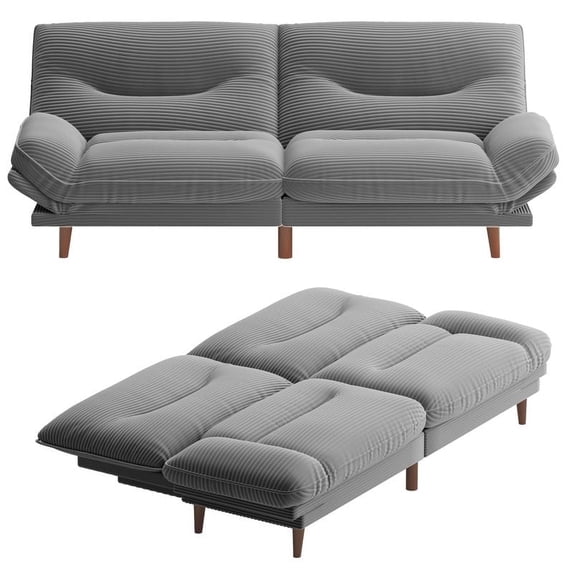 Homall Futon Sofa Bed with Adjustable Backrest & Five Angles Adjustable Armrests Sofa Couch for Small Spaces Living Room Office,Corduroy Gray