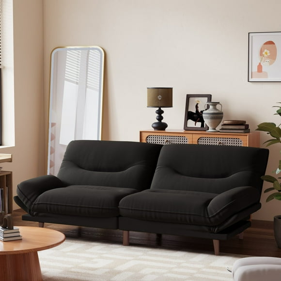 Homall Futon Sofa Bed with Adjustable Backrest & Five Angles Adjustable Armrests Sofa Couch for Small Spaces Living Room Office,Fabric Black