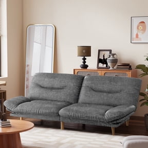 Homall Futon Sofa Bed with Adjustable Backrest & Five Angles Adjustable Armrests Sofa Couch for Small Spaces Living Room Office,PU Gray