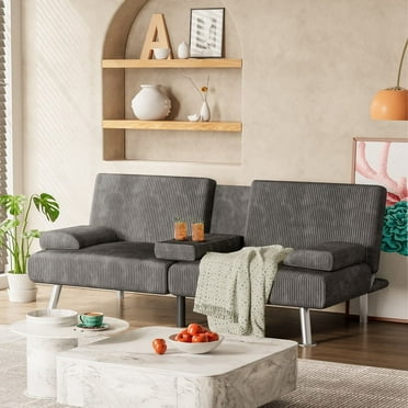 Homall  Futon Sofa Bed with Armrests and Cup Holders,Adjustable Backrest Angles,Convertible bed,Gray
