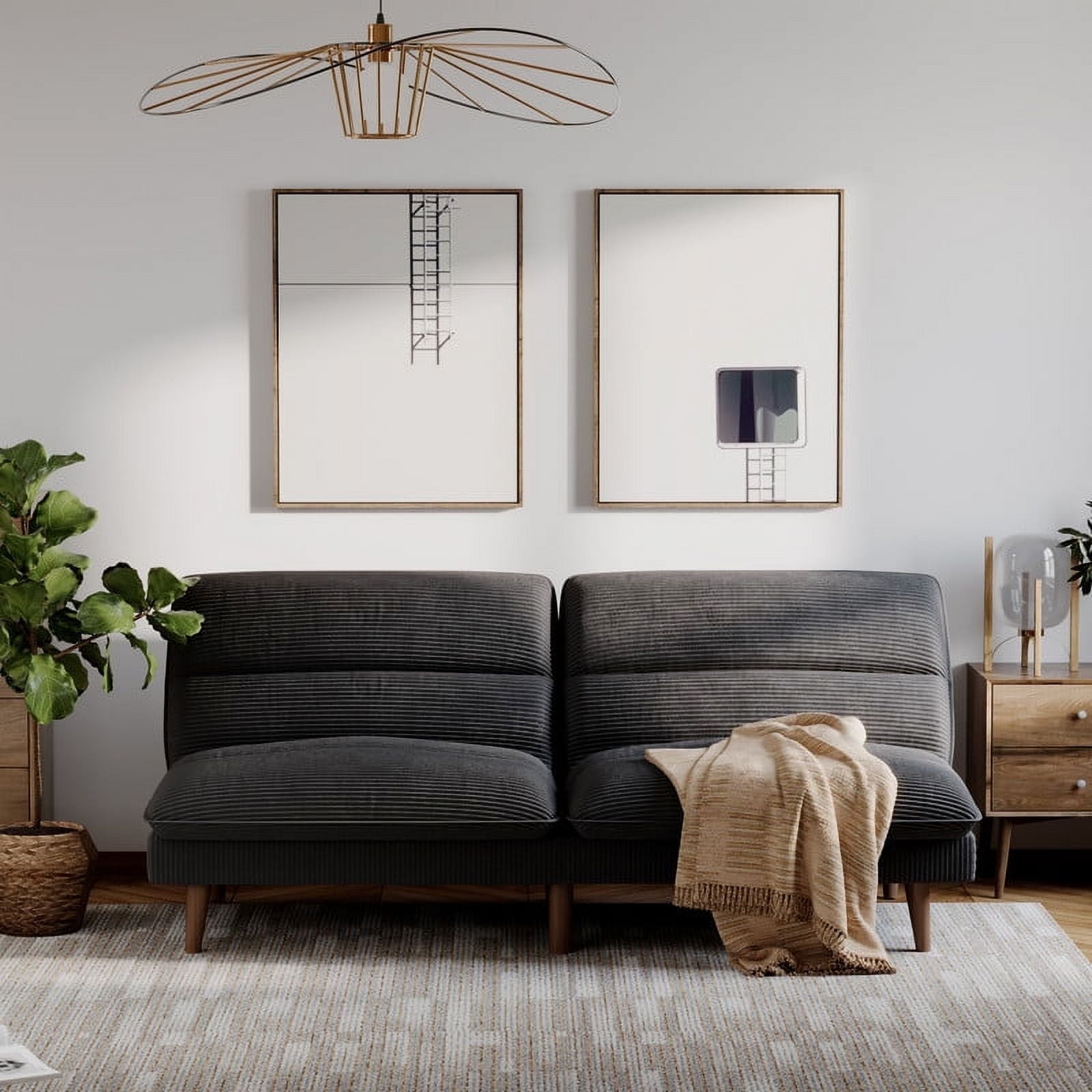 Homall Convertible Futon Sofa, Light Gray Corduroy, Two-Seat Adjustable ...