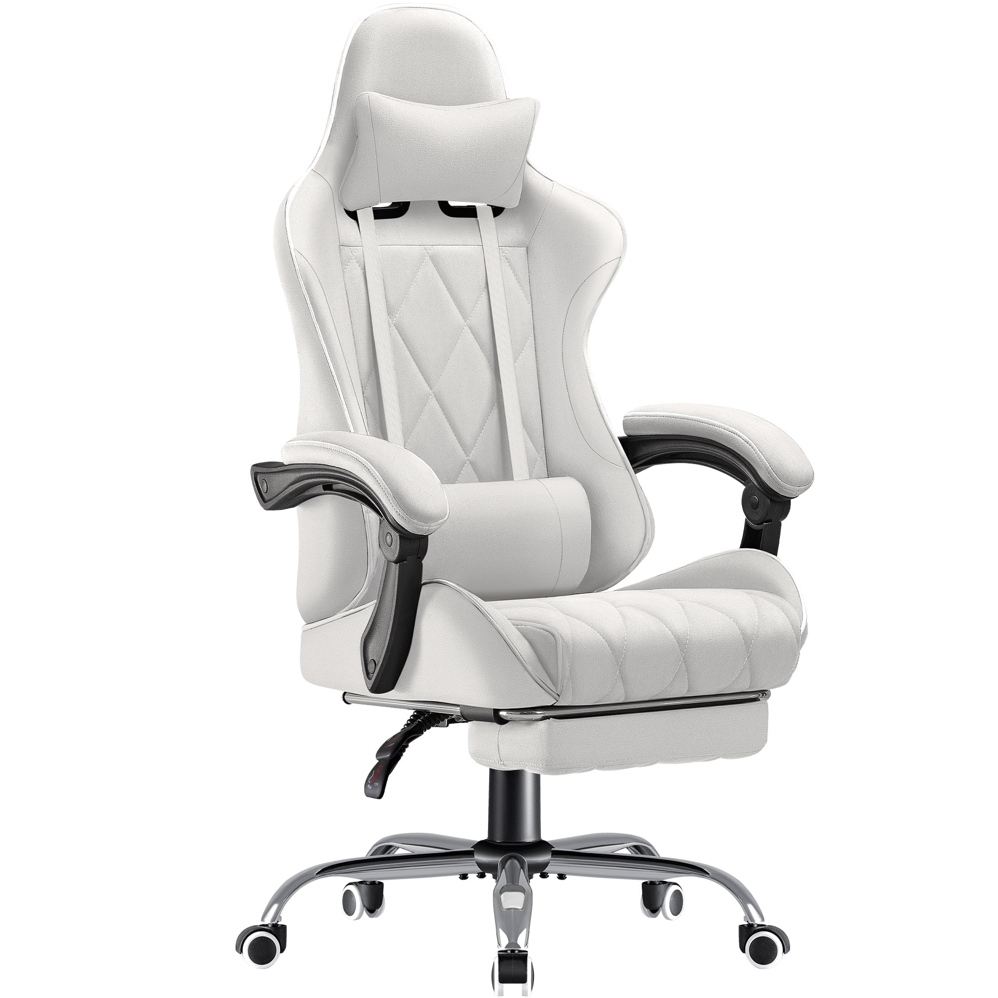 Homall Gaming Chair Fabric Computer Chair Massage Game Chair Cloth Office Chair with Headrest Lumbar Support Footrest White