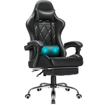 Homall Gaming Chair Massage Office Chair Computer Racing Chair High Back PU Leather Chair with Footrest, Black