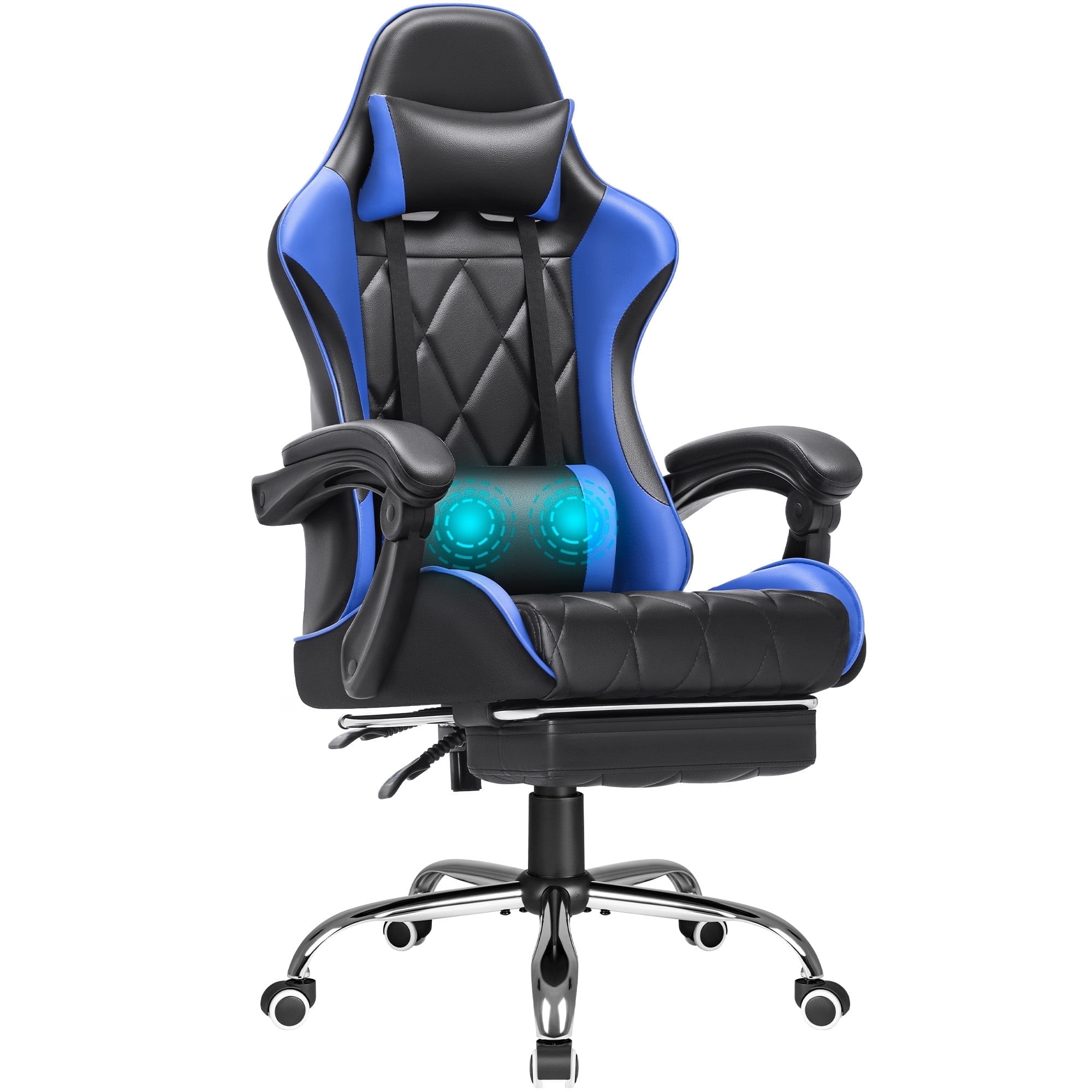 Homall Gaming Chair Massage Office Chair Computer Racing Chair High Back PU Leather Chair with Footrest, Blue