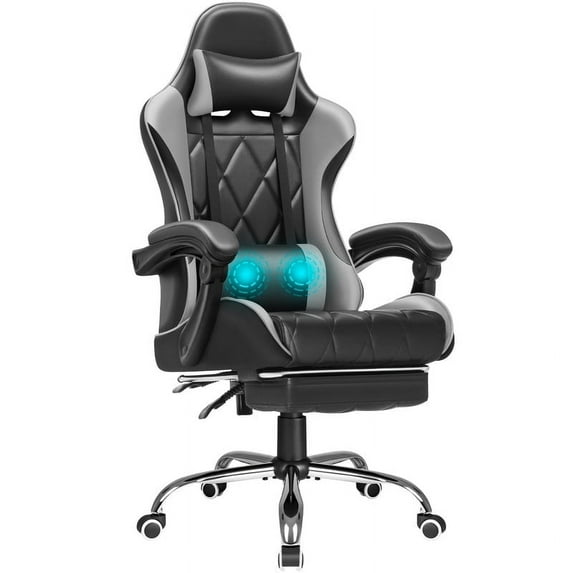 Homall Gaming Chair Massage Office Chair Computer Racing Chair High Back PU Leather Chair with Footrest, Gray