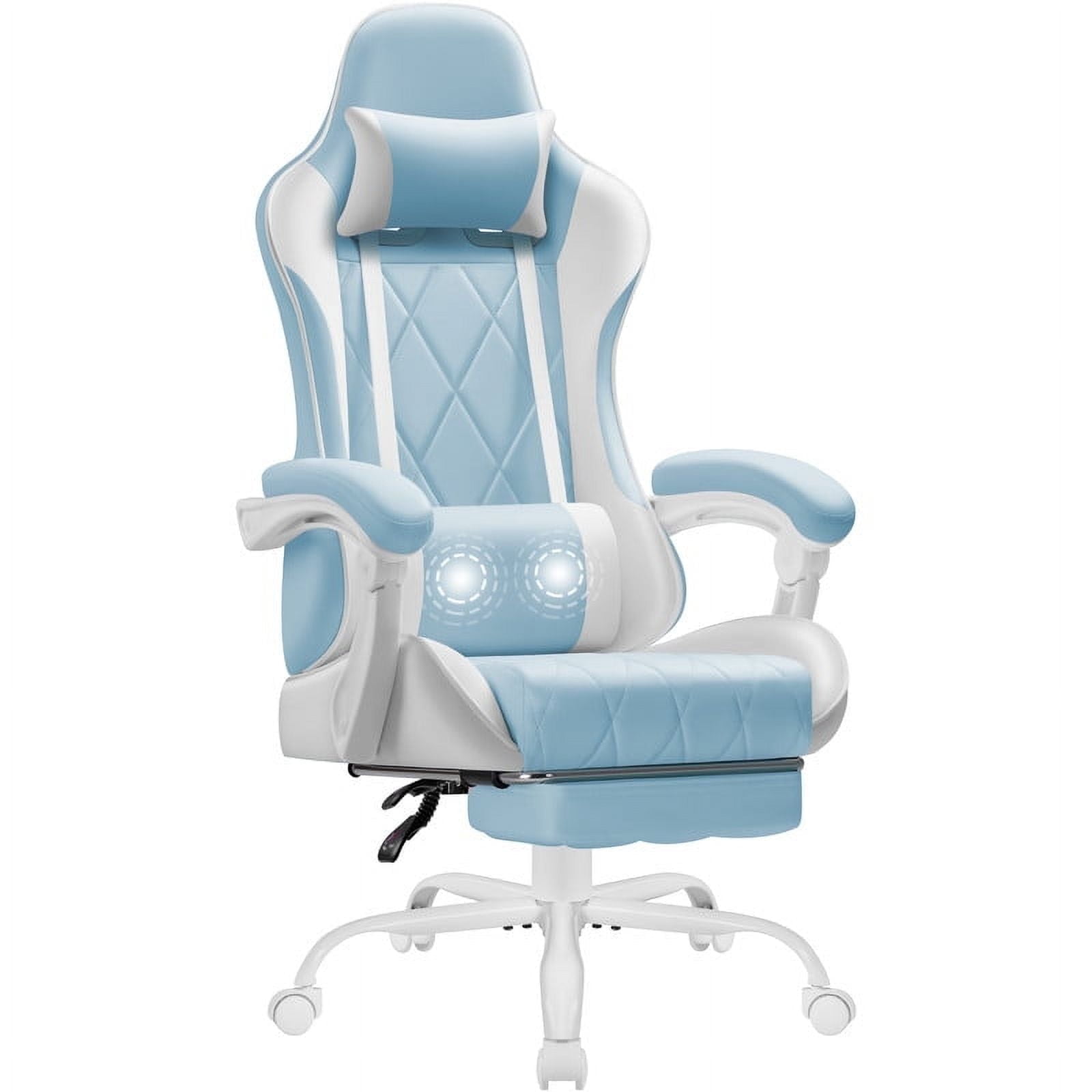 Homall Gaming Chair Massage Office Chair Computer Racing Chair High Back PU Leather Chair with Footrest, LightBlue