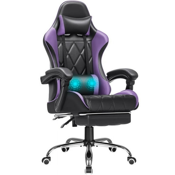 Homall Gaming Chair Massage Office Chair Computer Racing Chair High Back PU Leather Chair with Footrest, Purple