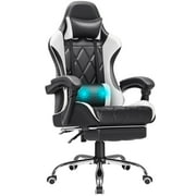 Homall Gaming Chair Massage Office Chair Computer Racing Chair High Back PU Leather Chair with Footrest, White